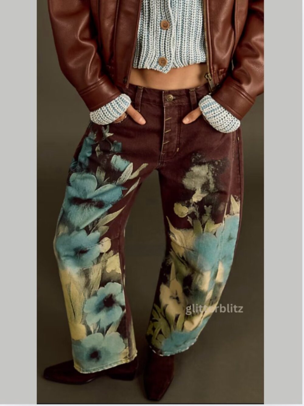 NWT We The Free Good Luck Printed Barrel Jeans Washed Floral - 33 - Picture 2 of 13